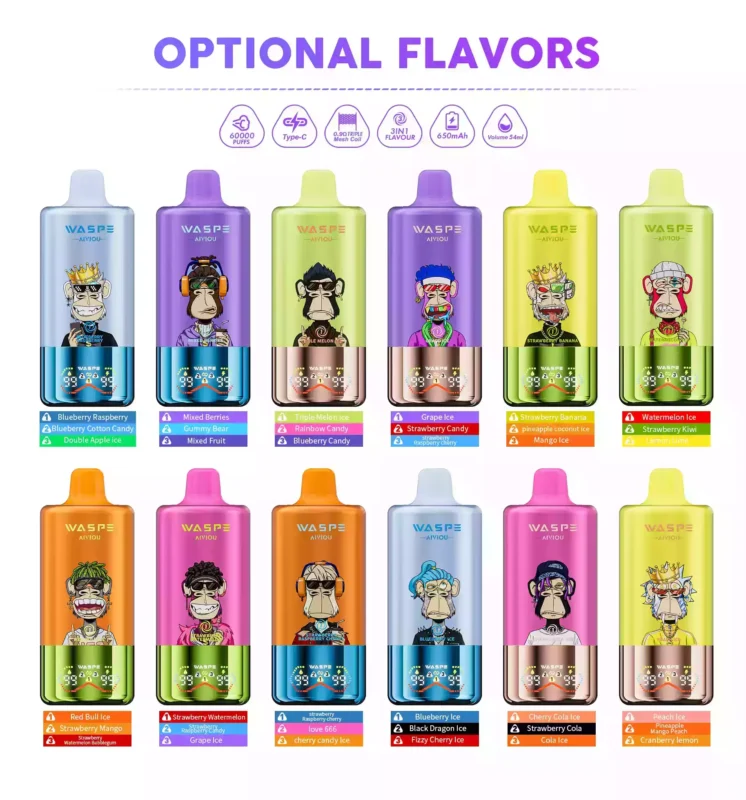 WASPE 3 in 1 60000 Puffs Disposable Vape Triple Flavor 54mL E-Liquid LED Display
